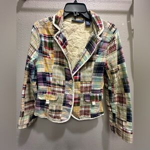 Bill Blass Red and Yellow Blazer with Patchwork Design